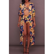 Lovely Floral Print Multicolor Two-piece Swimwear