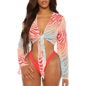 Lovely Striped Knot Design Red Two-piece Swimwear