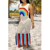 Lovely Patchwork Tassel White Beach Dress