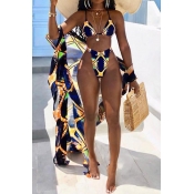 Lovely Bohemian Print Blue Two-piece Swimwear(With