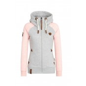 Lovely Casual Patchwork Pink Plus Size Hoodie