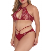 Lovely Sexy Hollow-out Wine Red Bra Sets