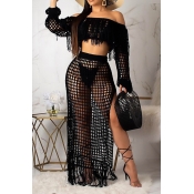 LW COTTON Off The Shoulder Tassel Design Cover-up