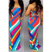 Lovely Sweet Striped Skinny Multicolor Maxi Dress