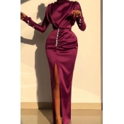 Lovely Party Slit Wine Red Maxi Dress