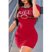 Lovely Casual Letter Print Red Mini Dress