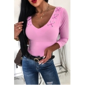 Lovely Casual Drawstring Pink T-shirt