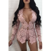 Lovely Sweet Hollow-out Pink Two-piece Shorts Set