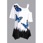 Lovely Casual Print White  Plus Size Blouse