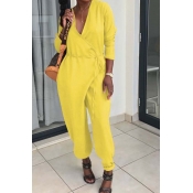 Lovely Casual V Neck Yellow One-piece Jumpsuit