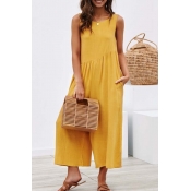 Lovely Casual Drape Design Loose Yellow One-piece 