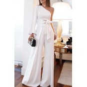 Lovely Casual One Shoulder White Two-piece Pants S