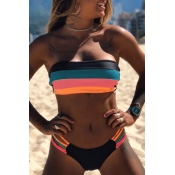 Lovely Striped Print Blue Two-piece Swimsuit