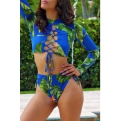 Lovely Bohemian Hollow-out Blue Two-piece Swimsuit
