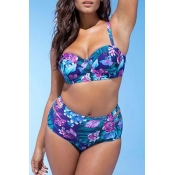 Lovely Casual Print Blue Plus Size Swimsuit Bottom