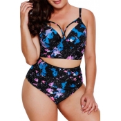 Lovely Chi Hollow-out Print Black Plus Size Two-pi