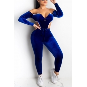 Lovely Casual Hollow-out Blue Two-piece Pants Set