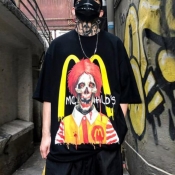 Lovely Casual O Neck Print Black T-shirt