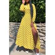 Lovely Casual Dot Print Yellow Ankle Length Dress