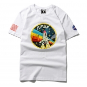 Lovely Trendy O Neck Print White T-shirt