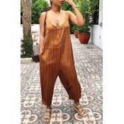 Lovely Sexy Striped Brown Jumpsuit