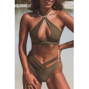 Lovely Hollow-out Army Green Two-piece Swimsuit