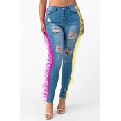 Lovely Chic Tassel Design Blue Jeans