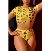 Lovely Print Yellow Two-piece Swimsuit