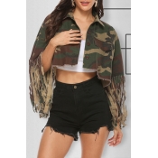 Lovely Casual Tassel Design Army Green Jacket
