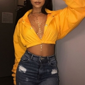 Lovely Casual Crop Top Yellow Coat