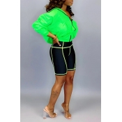 Lovely Casual Turndown Collar Zipper Design Green 