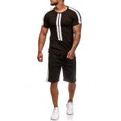 Lovely Sportswear Striped Black Two-piece Shorts S