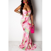 Lovely Casual Sleeveless Printed Pink Maxi Dress