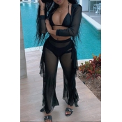 Lovely Sexy V Neck See-through Black Two-piece Pan