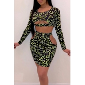 Lovely Chic Hollow-out Print Green Two-piece Skirt