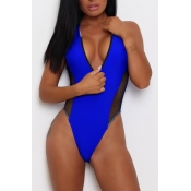 Lovely Patchwork Blue One-piece Swimsuit