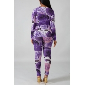 Lovely Bohemian Print Basic Purple Two-piece Pants