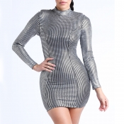Lovely Casual Skinny Basic Silver Mini Dress