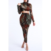 Lovely Bohemian Crop Top Olive Two-piece Skirt Set