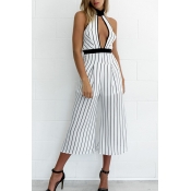 Lovely Leisure Hollow-out Striped White One-piece 