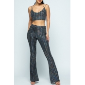 Lovely Polyester Casual Solid  Sequined Skinny Sle