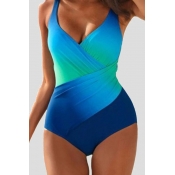 Lovely Print Blue Plus Size One-piece Swimsuit