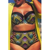 LW Plus Size Geometric Print Cut Out Bikini Set