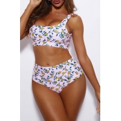 Lovely U Neck Print Two-piece Swimsuit