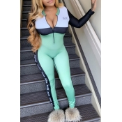 Lovely Casual Patchwork Green One-piece Jumpsuit