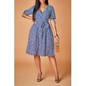 Lovely Casual Print Dark Blue Knee Length Dress