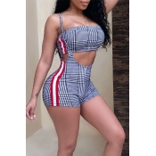 Lovely Casual Plaid Print Grey Shorts