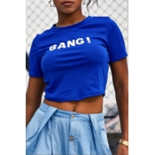 Lovely Street Letter Print Blue T-shirt