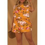 Lovely Bohemian Print Yellow Plus Size One-piece R