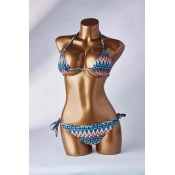 Lovely Lace-up Print Multicolor Two-piece Swimsuit